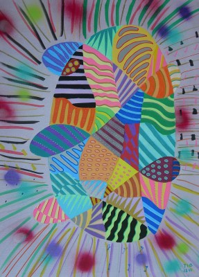 La toile 'Triptyque I' réalisation de Sylvie Thibault peinture acrylique, gouache Support toile